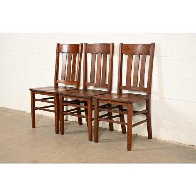 Limbert Style Antique Mission Oak Arts & Crafts Side Chairs or Dining Chairs, Set of Three For Sale - Image 14 of 14