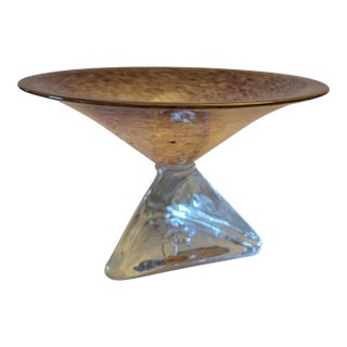 Signed Willsea O'Brien Hand-Blown Studio Glass Pedestal Bowl For Sale