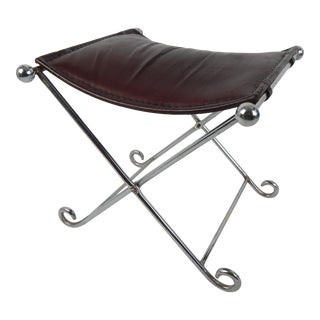 Italian Modern Chrome & Leather Curule Window Seat For Sale