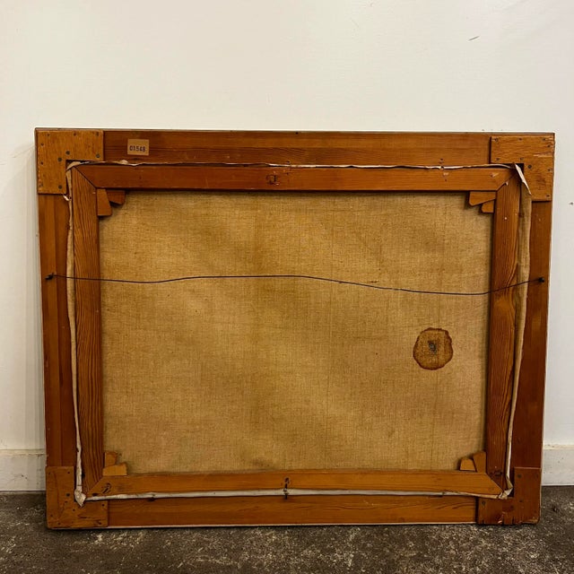 Mid Century Courtyard Oil Painting Husband and Wife For Sale - Image 11 of 12