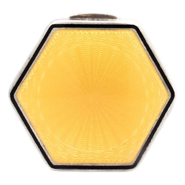 Antique Austrian Art Deco Guilloche Enamel & Sterling Silver Compact / Pill Box For Sale