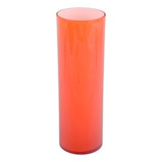 Tall Swedish Cylindrical Orange Art Glass Vase, 1970s For Sale