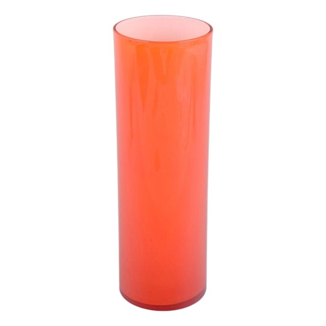 Tall Swedish Cylindrical Orange Art Glass Vase, 1970s For Sale