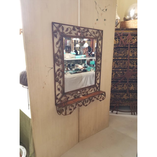 Brown Painted and Pierced Tole Bird Themed Mirror For Sale - Image 8 of 8