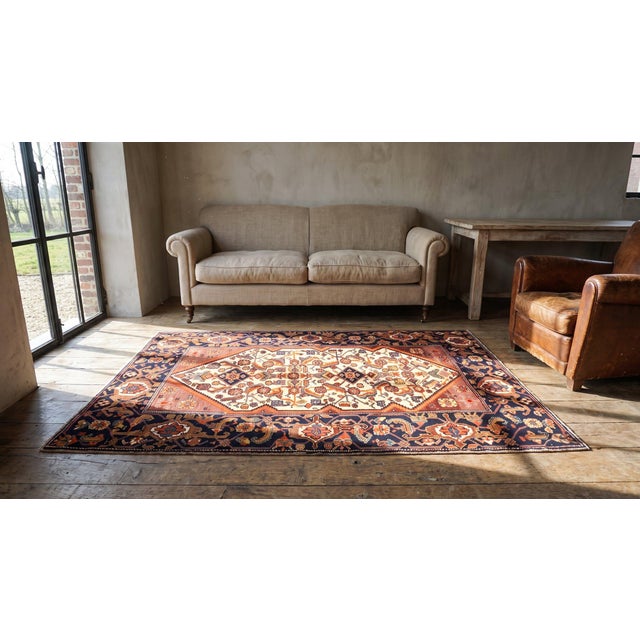 Tribal Geometric Herati Design Small Scatter Size Antique Late 19th Century Wool Pile Ivory Persian Malayer Area Rug For Sale - Image 11 of 11