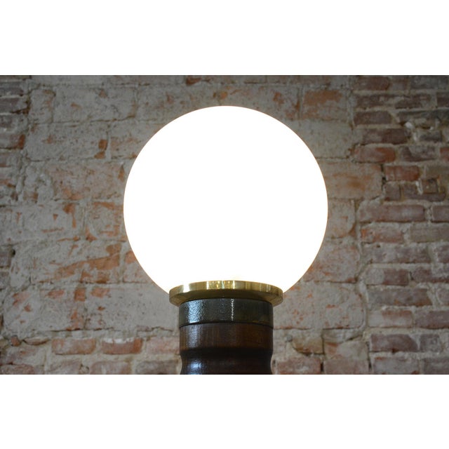 Brown Art Deco Floor Lamp in Walnut, Brass and Milk Opaline Glass, Czech, 1930s For Sale - Image 8 of 12