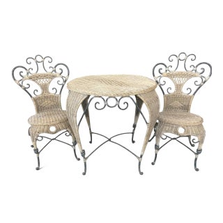 French Provincial Style Wicker & Cast Iron Bistro Set For Sale