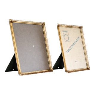 1960s Danish Jyden Gilt Brass Filigree Picture Frames - A Pair For Sale