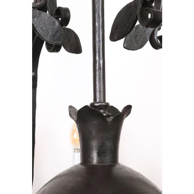 Metal Mid 20th Century Restored Gothic Black Wrought Iron Chandelier For Sale - Image 7 of 9