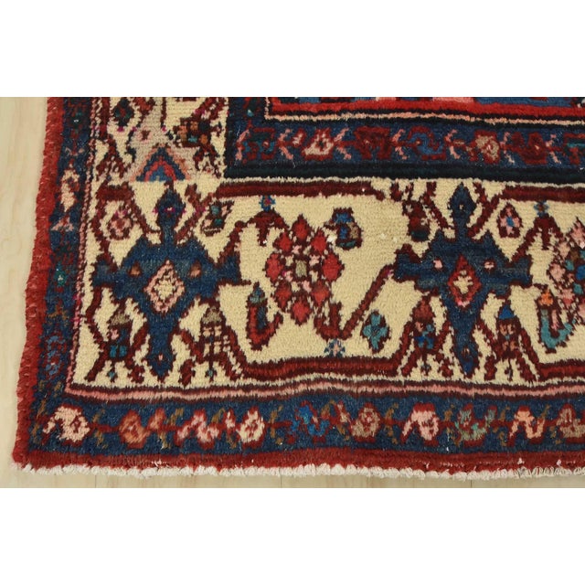 Hamedan Runner 4’4” X 9’10” Red Wool Vintage Tribal Hand-Knotted Oriental Rug For Sale - Image 12 of 15