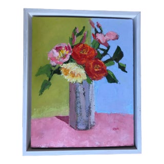 "Garden Blooms" Contemporary Impressionist Style Floral Still Life Oil Painting, Framed For Sale