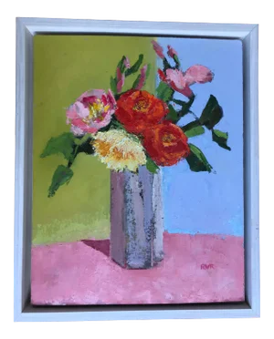 "Garden Blooms" Contemporary Impressionist Style Floral Still Life Oil Painting, Framed