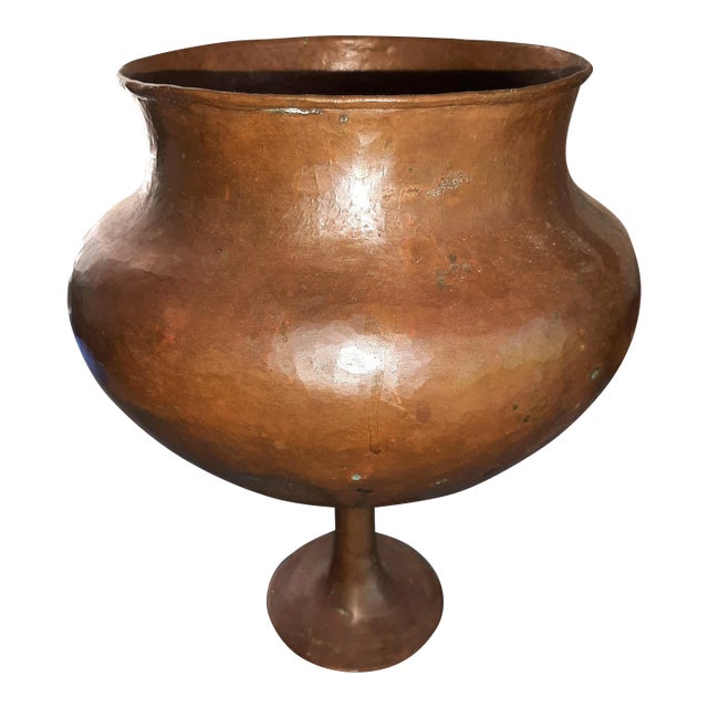 Huge Vintage Copper Pedestal Bowl For Sale