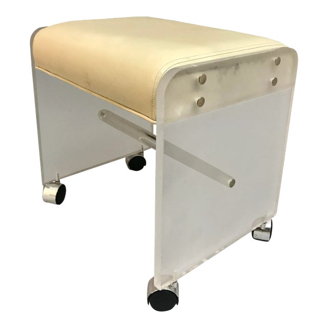 1970s Vintage Hill Manufacture Lucite Vanity Bench Stool For Sale