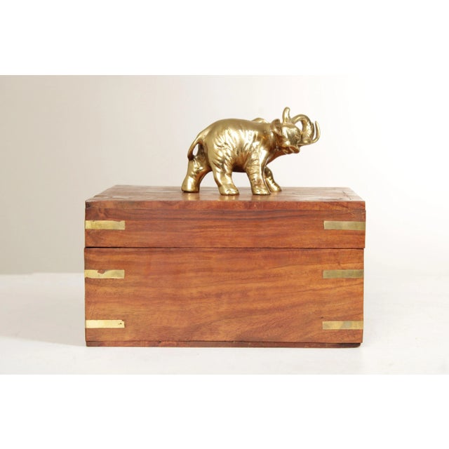 Mid 20th Century Campaign Style Teak and Brass Elephant Cigar or Jewelry Box For Sale - Image 5 of 12