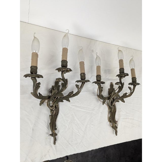 Large Louis Xv Style Bronze Sconces, Set of 2, in Very Good conditions. Up to 250V (Europe/UK Standard).The wiring of this...