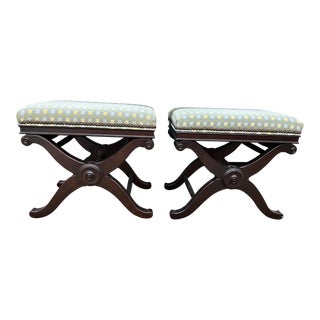 Late 20th Century Neoclassical Style X Ottomans - a Pair For Sale