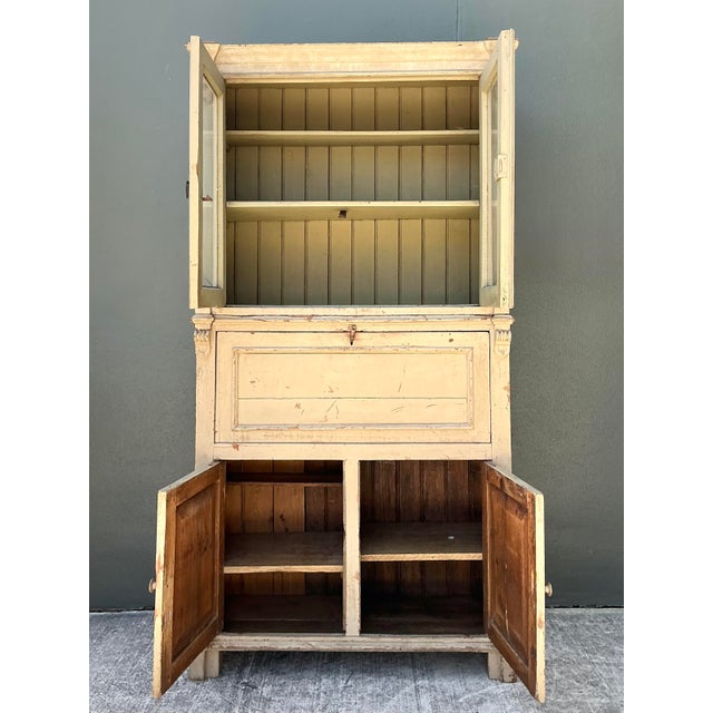 Shabby Chic Vintage Distressed Drop Front Secretary Cabinet For Sale - Image 3 of 12