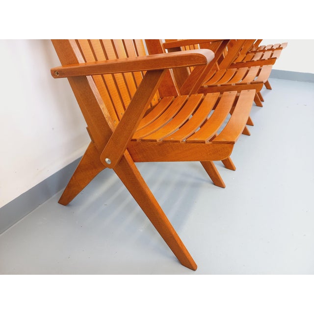 Tan Vintage Beechwood Garden Armchairs, 1960s, Set of 4 For Sale - Image 8 of 18