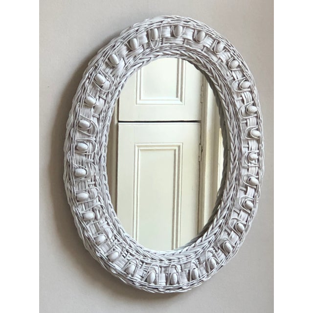 Mid 20th Century Vintage Boho White Wicker Mirror For Sale - Image 5 of 13