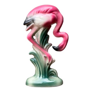 Vintage MCM Glazed Ceramic Flamingo For Sale