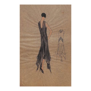 Lanvin of Paris C1920s Original Fashion Illustration in Gouache For Sale