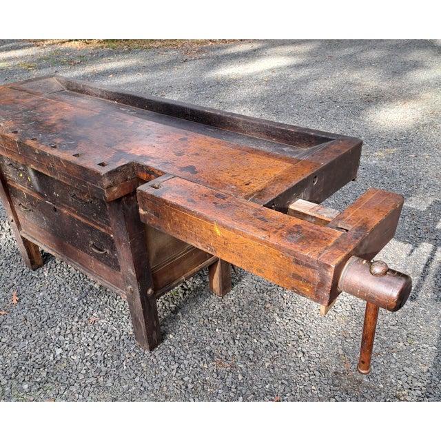 Industrial Antique Industrial Carpenters Workbench Kitchen Island For Sale - Image 3 of 14