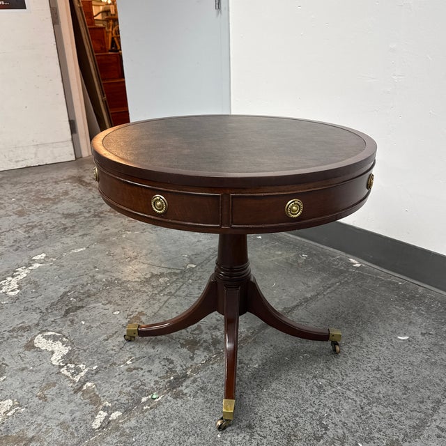 Regency Style Leather Top Drum Table, Late 20 Century For Sale - Image 4 of 12