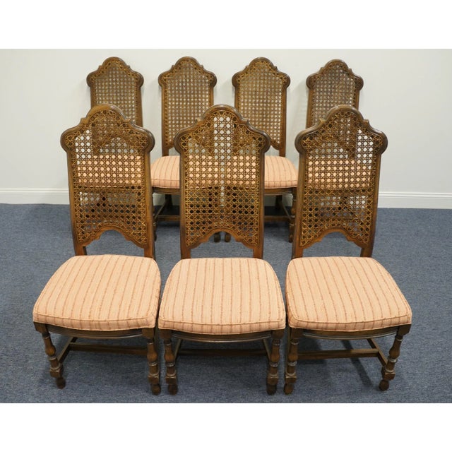 Set of 7 ANTIQUE VINTAGE Solid Walnut Rustic European Style Cane Back Dining Side Chairs 44" High 18.5" Wide 21.5" Deep...