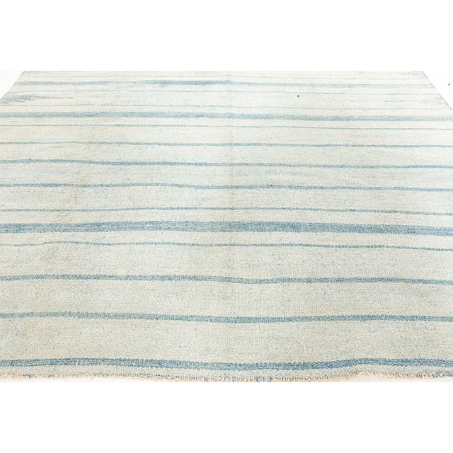 Blue Doris Leslie Blau Vintage Indian Dhurrie Striped Blue Rug For Sale - Image 8 of 10