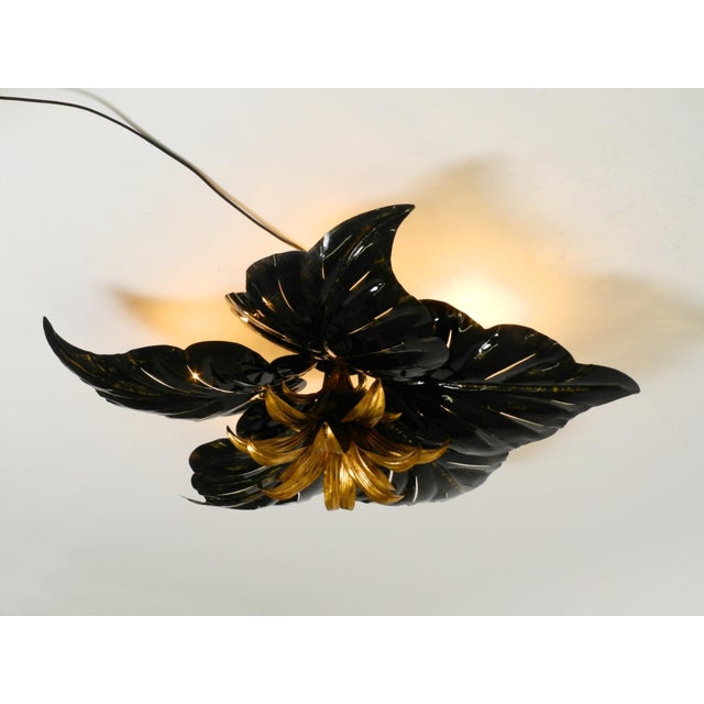 Black Large Black and Gilt Metal Floral 5-Arm Ceiling Lamp by Hans Kögl, 1980s For Sale - Image 8 of 18