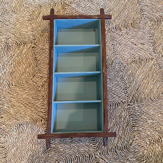 Rustic Vintage Folk Art Rustic Twig Wall Shelf With Blue-Green Interior For Sale - Image 3 of 10