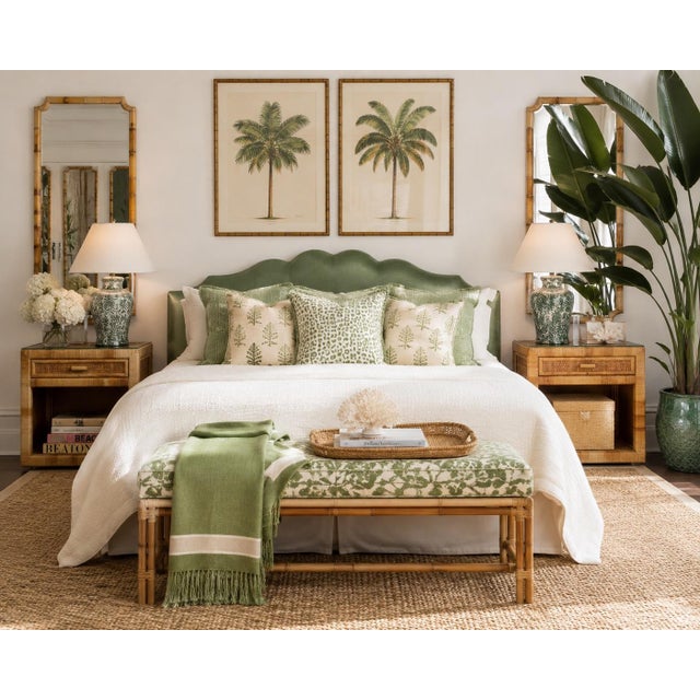 Beautiful pair of vintage coastal nightstands crafted in natural rattan with woven cane detailing throughout. Each...