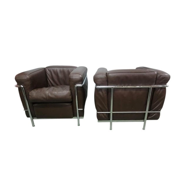 Brown LC2 Leather Chairs by Le Corbusier, 1965, Set of 2 For Sale - Image 8 of 18