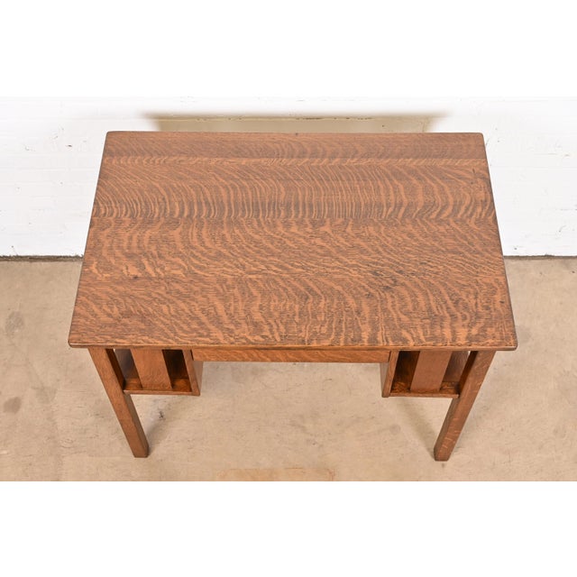 Antique Stickley Mission Oak Arts & Crafts Desk With Built-In Bookcases, Newly Restored For Sale In South Bend - Image 6 of 13