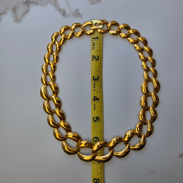 Napier Signed 1980s Gold Tone Graduated Curb Link Statement Necklace For Sale - Image 12 of 12