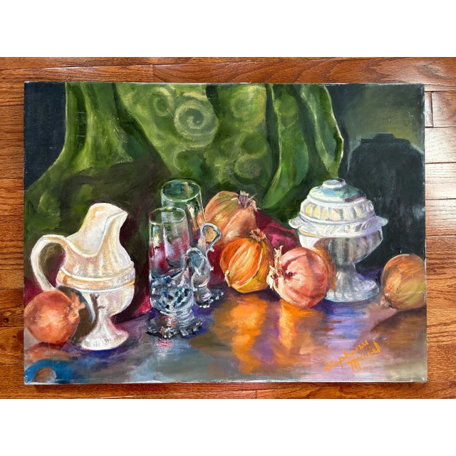 Textile Vintage Impressionist Still Life Oil Painting For Sale - Image 7 of 7