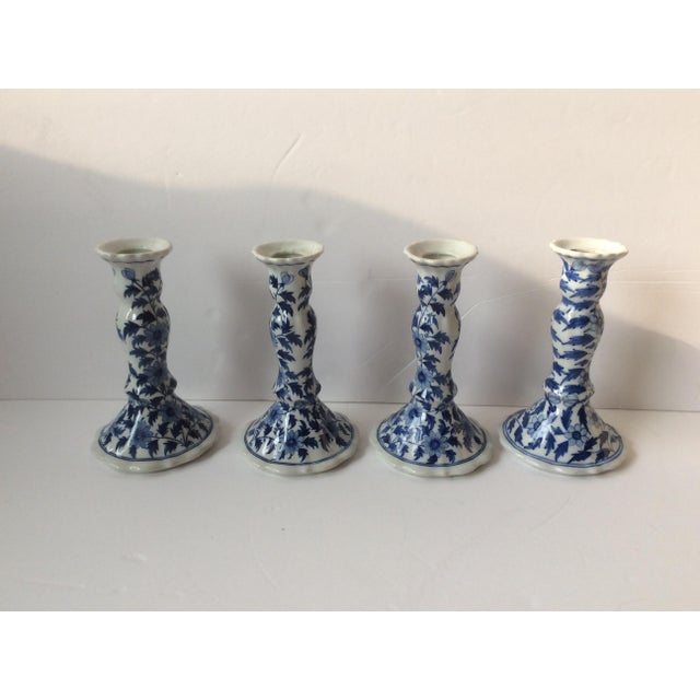 Blue White Candle Stick Holders Set Of 4 Chairish