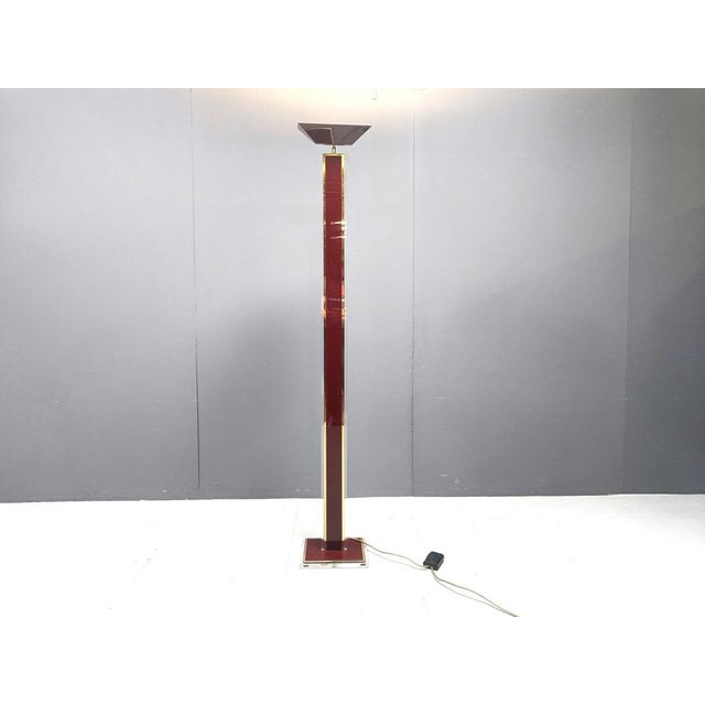 Red Vintage Brass and Acrylic Glass Floor Lamp, 1970s For Sale - Image 8 of 9