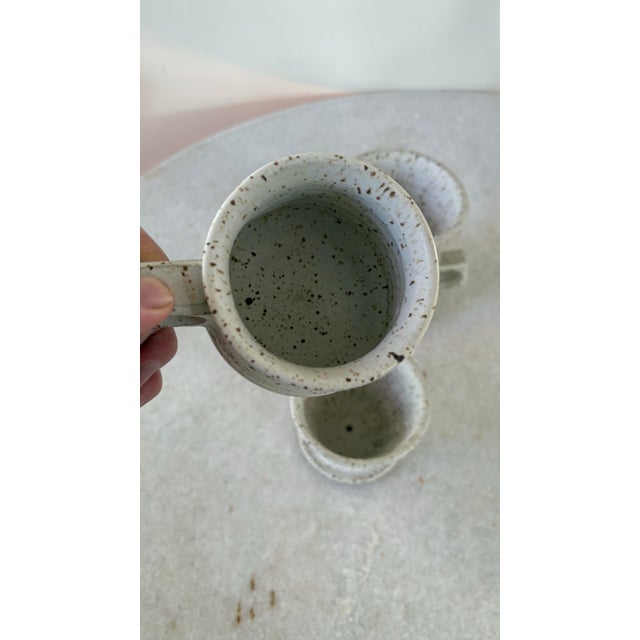 Coastal Cape Cod Pottery Coffee Cups with Drip Cups - Pair For Sale - Image 4 of 6