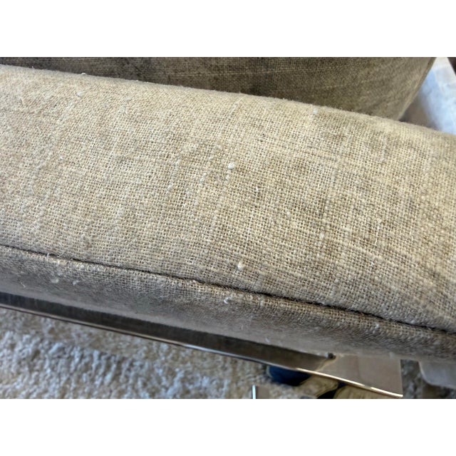 Pair of Mid Century Modern Style Chrome Upholstered Lounge Chairs by Arhaus For Sale - Image 10 of 12
