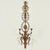 Standout pair of tall Italian two light wall sconces crafted in carved wood and metal having urns, medallions, leaves and...