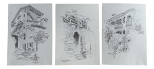 Jan Kristofori, Swiss Motives/Tessin Houses, Original Pencil Sketches, Set of 3
