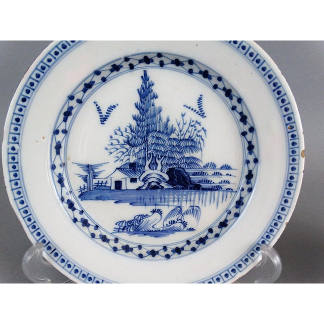 Delft Antique English Delft Chinoiserie Plates, Pair Attributed to Lambeth For Sale - Image 4 of 7