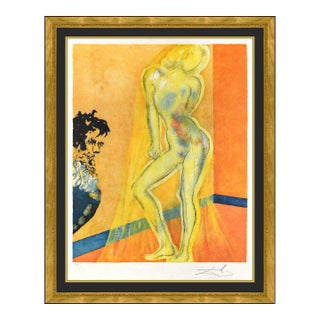 1968 Allegory the Chevaliers Dream of Cecile Surreal Orange Lithograph Salvador Dalí For Sale