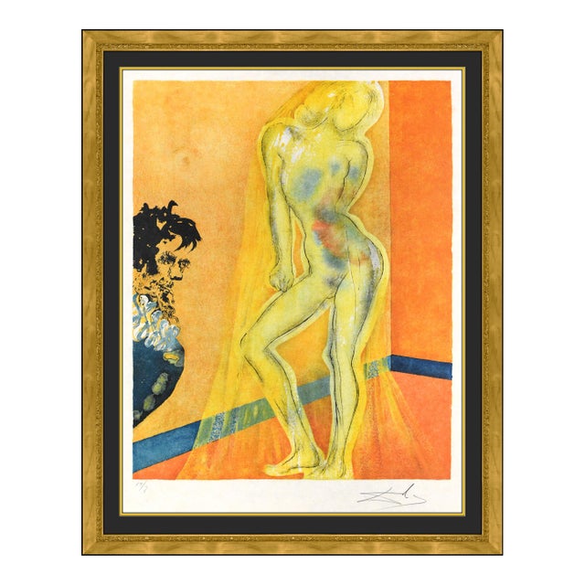 1968 Allegory the Chevaliers Dream of Cecile Surreal Orange Lithograph Salvador Dalí For Sale