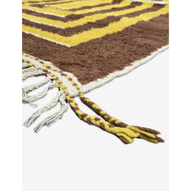 Mid-Century Modern Brown Mustard Handwoven Berber Wool Rug - 9.5 X 6.6 Ft For Sale - Image 3 of 6