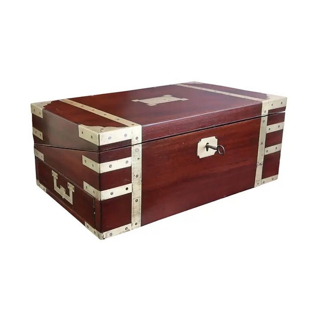 Large Antique Campaign Brass Mounted Writing Box, 1840 For Sale - Image 12 of 12