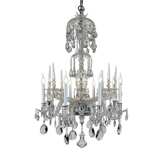 Eight-Light Bohemian Crystal Chandelier, 1950 For Sale