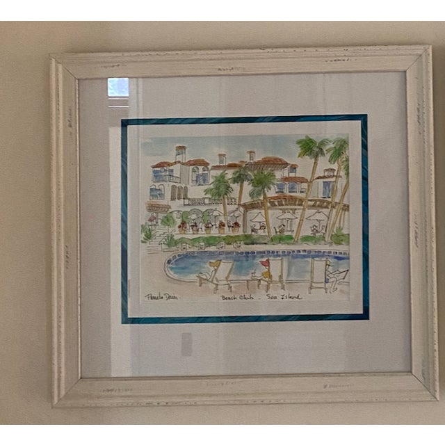 Traditional Charming Set of 4 Beach Watercolors With Whimsical Umbrellas and Children at Play For Sale - Image 3 of 6
